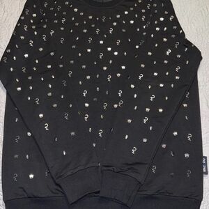 Men’s Black Crewneck Sweater with Metallic Stud Motifs